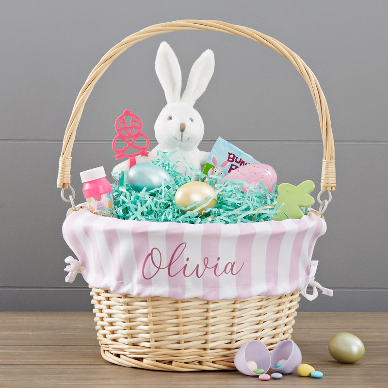 Panier en osier de Pâques à rayures délicates personnalisées, Brun, Oui