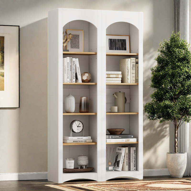 Free Standing 5 Tier Bookshelves, Bookcases Set Of 2, Farmhouse Two-Tone Storage Cabinet With Adjustable Shelves, Modern 72"H Kitchen Pantry Cabinet For Living Room, Home Office