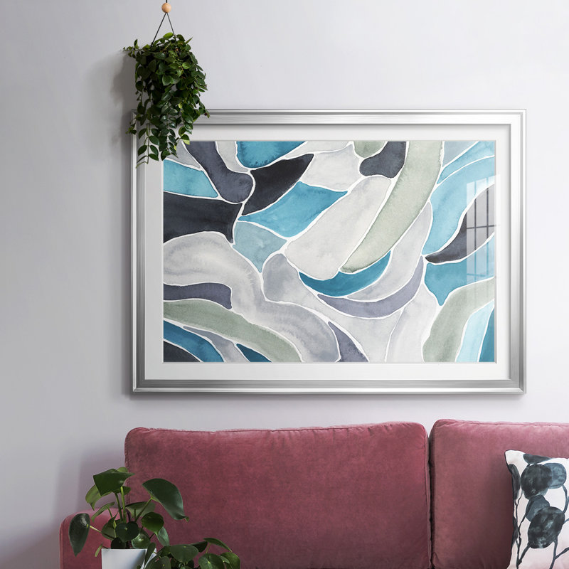 «Subtle Billows» avec cadre en I et cadre biseauté mat et verre, Argent, H 30 po x l 44 po x P 1,5 po