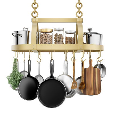 Delauter Hanging Ceiling Pot Rack 34-Inch for Kitchen with 20 S Hooks
