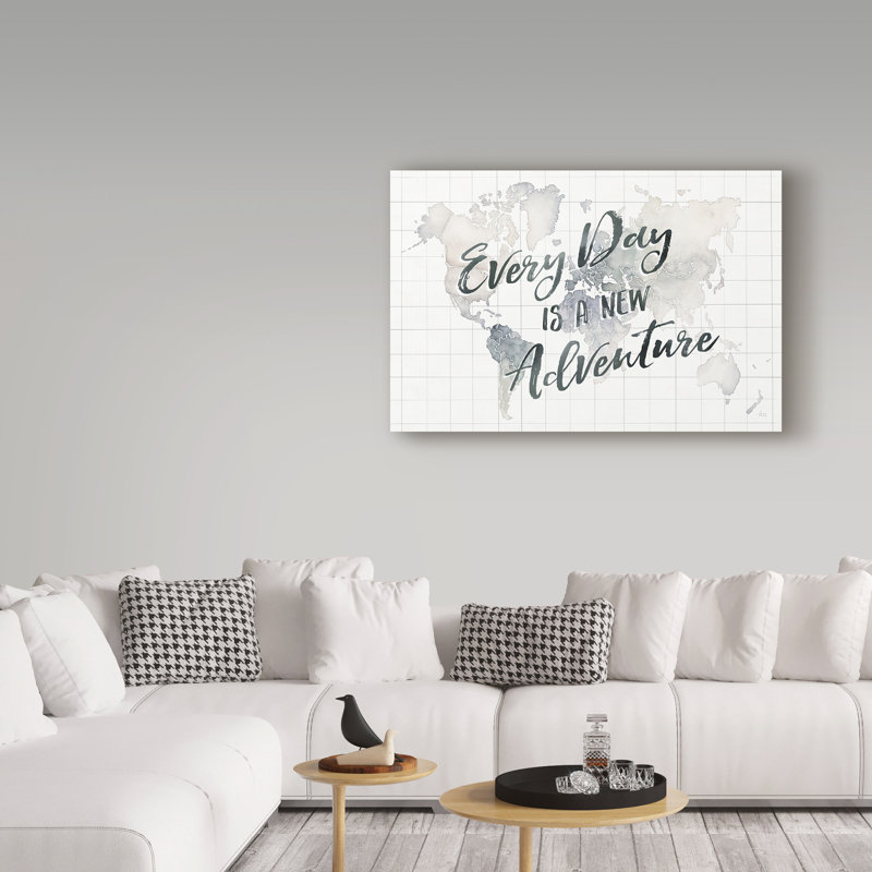 « aquarelle wanderlust world adventure », art textuel sur toile tendue, H 12 po x l 19 po