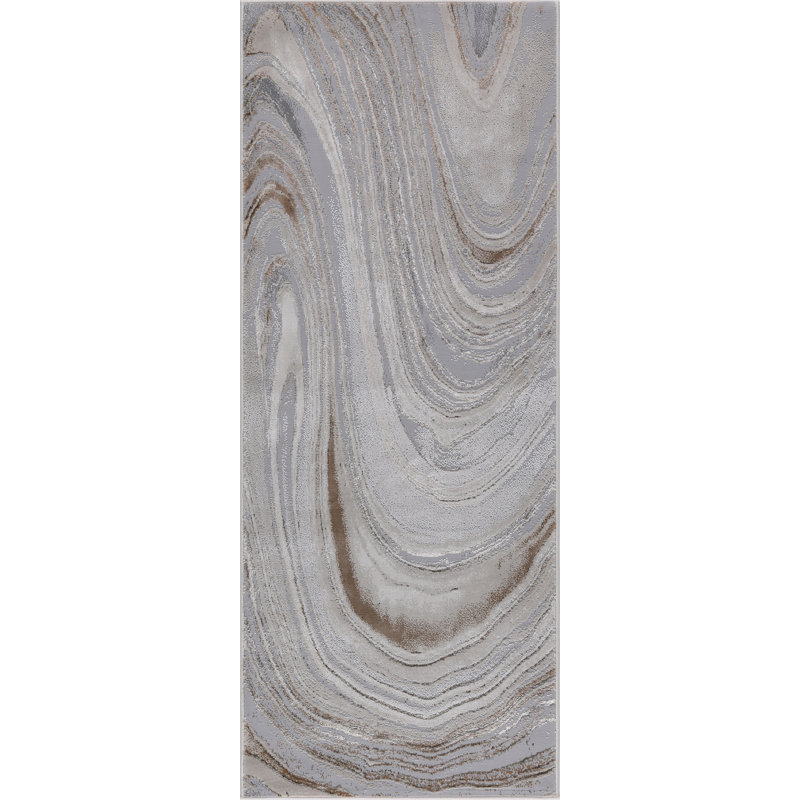 Nevada Collection Abstract Cream and Gold Rug, Runner 2' x 8', Cream/Gold