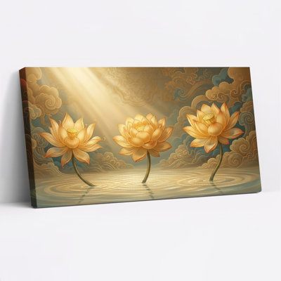 Golden Lotus, reproduction d'art sur toile, ensemble de 1