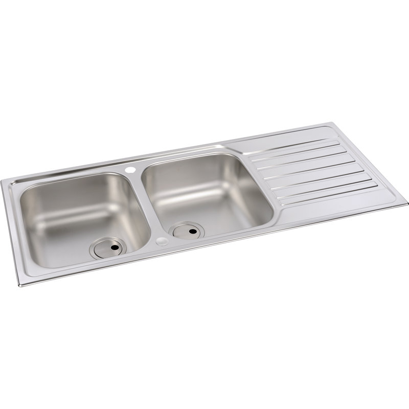Abode Designs 500mm W Double Bowl Stainless Steel Drop-In Kitchen Sink with 2 Faucet Holes