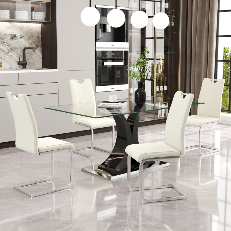Klinges Pedestal Dining Set, 7, White/Silver, White