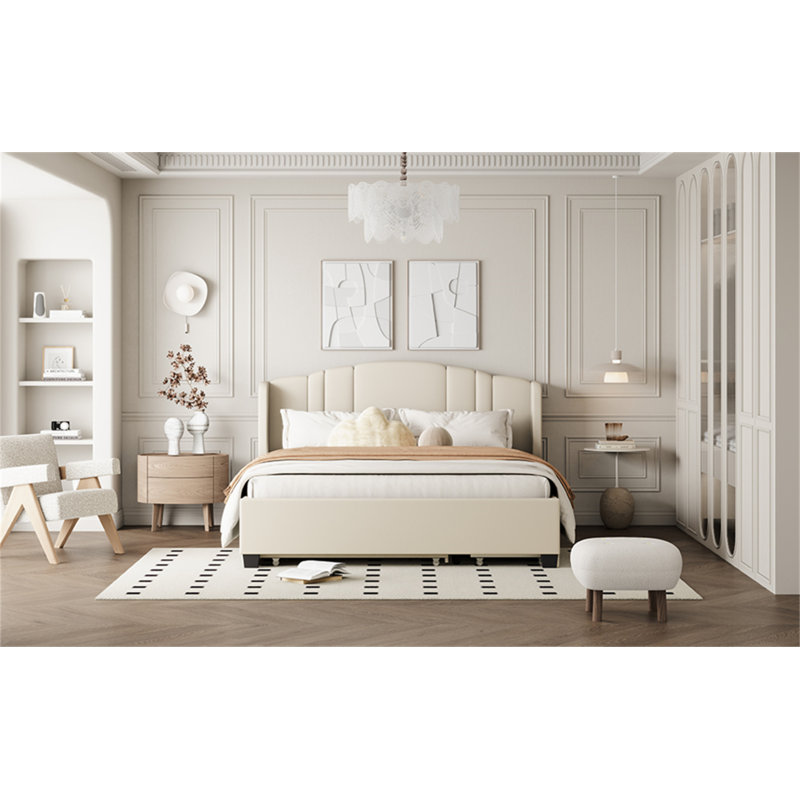 Qiwen Upholstered Platform Storage Bed, Beige