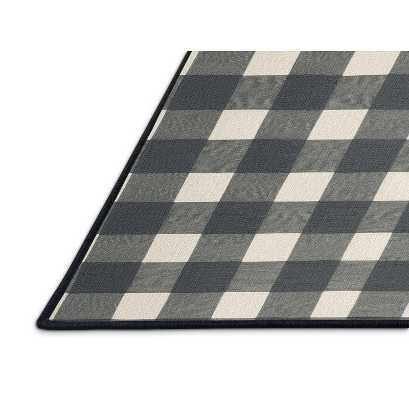 Tapis gris à carreaux lavable à la machine, Rectangle 7 pi x 10 pi