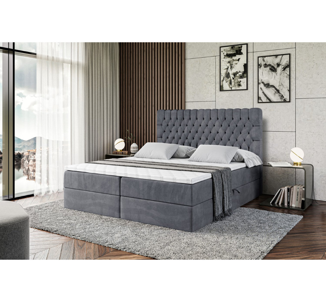 Boxspringbett Anthoney mit H4 Multipocket-Matratze, Topper und Bettkasten