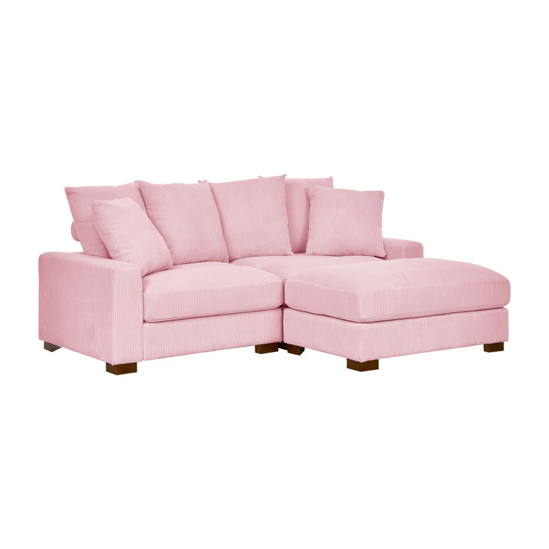 Xandar Corduroy Sofa, Pink, 3, 34" H x 86" W x 67.5" D