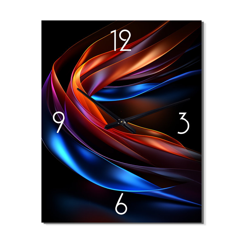 Horloge murale contemporaine à vagues abstraites bleues et rouges - Encre liquide abstraite surdimensionnée