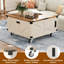 Table basse de style champêtre avec plateau relevable, rangement intégré, table basse carrée à roulettes verrouillables, station de recharge et meuble d'appoint, table basse rustique pour salon
