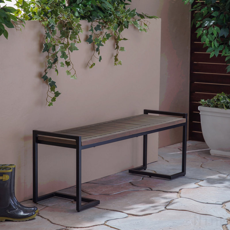 Banc industriel en bois et métal, Gris