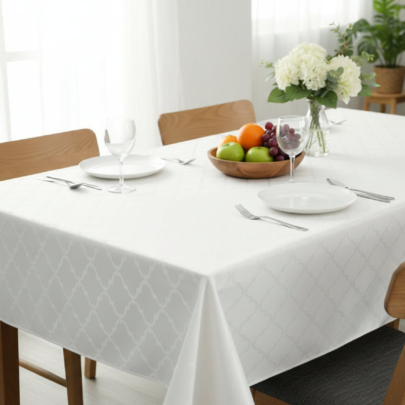 Haight Lattice Tablecloth White 52X70