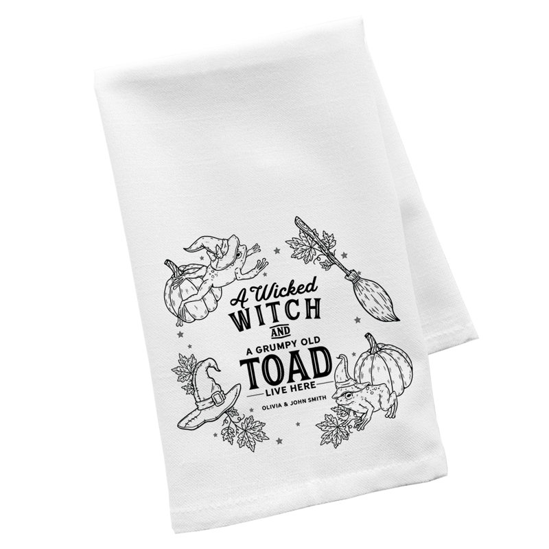 Serviette de cuisine d'Halloween sur mesure, sorcière méchante personnalisée et torchon grincheux en coton, Oui
