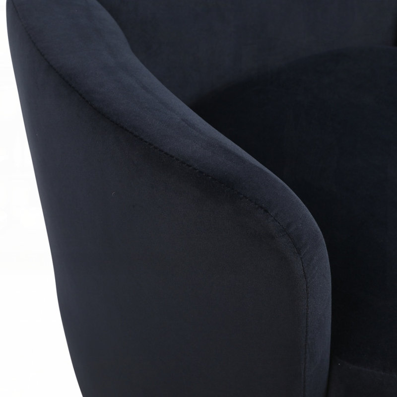 Fauteuil demi-tonneau en velours, fauteuil d'appoint pivotant pour salon, Doré, Velours noir
