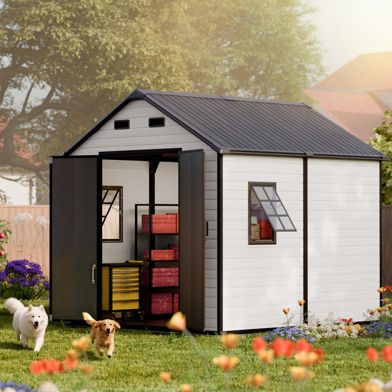 All-Weather Resin Storage Shed With Double Doors, Windows & Lockable Hasp — Waterproof & UV-Resistant