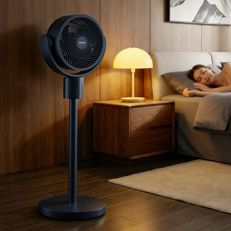 Ventilateur sur pied de 18 cm (7 pouces), 12 vitesses et 3 modes, minuterie 15 h, oscillant, moteur CC, télécommande, hauteur réglable, silencieux, idéal pour la maison, la chambre, le salon ou le bureau, bleu gris