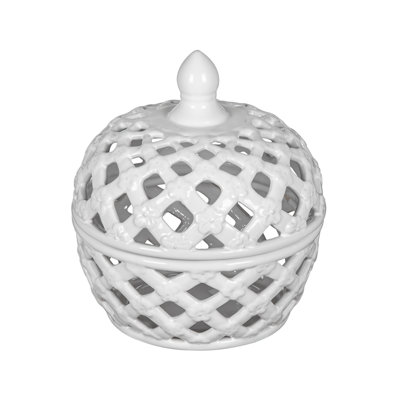 Pot à couvercle en céramique blanche avec motif en treillis