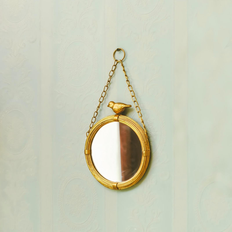 Rustic Gold Vintage 6.7'' Bird Accent Small Hanging Mirror