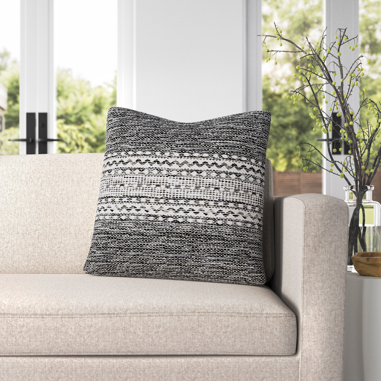 Julian Geometric Cotton Throw Pillow, Black/Charcoal, 20" x 20", Pillow Cover Only - No Insert