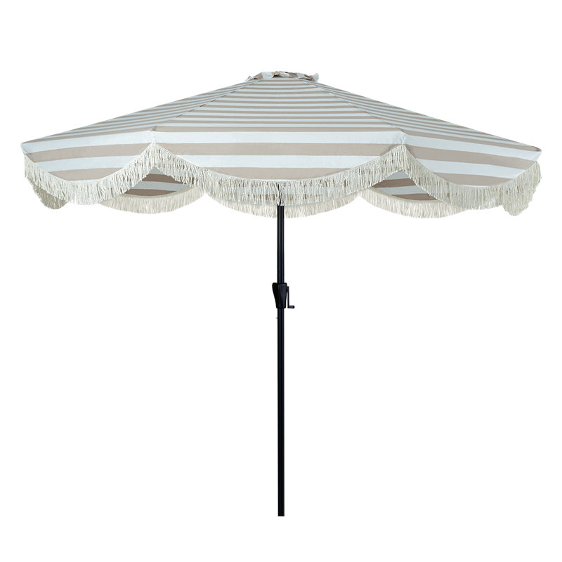 Parasol de marché 9 pi Sain, Blanc; beige; noir / rayé