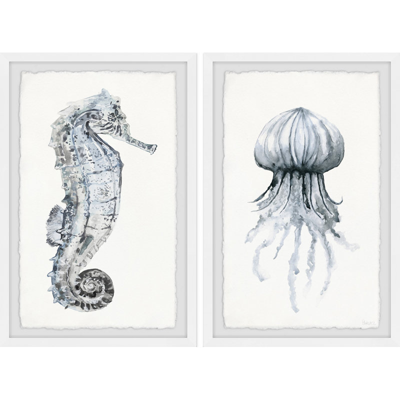 Hippocampe et méduse Diptyque, H 12 po x l 8 po x P 1,5 po