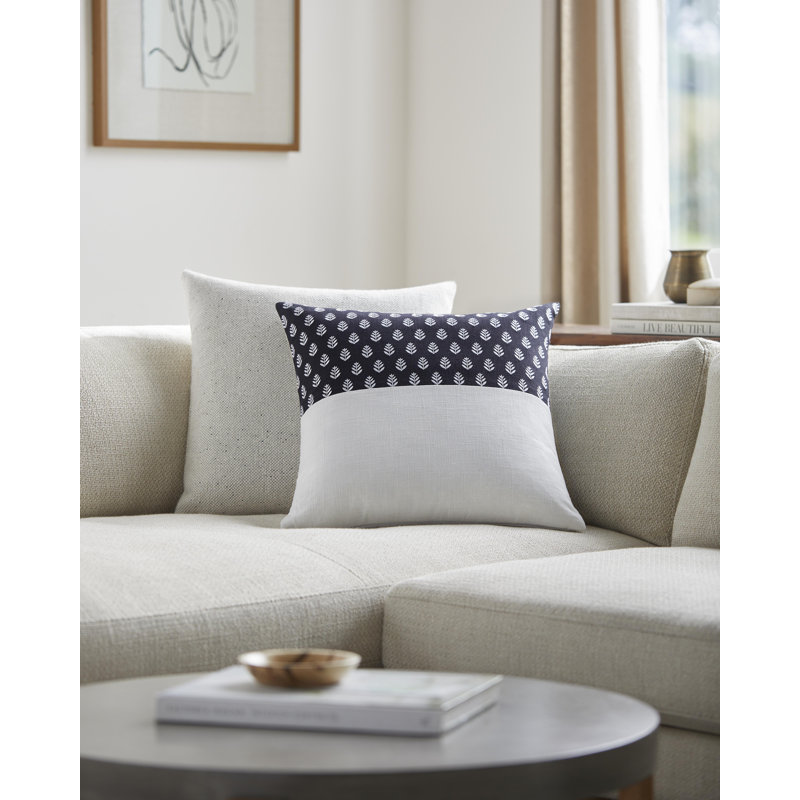 Floral Cotton Throw Pillow, Black, 18" x 18", Down
