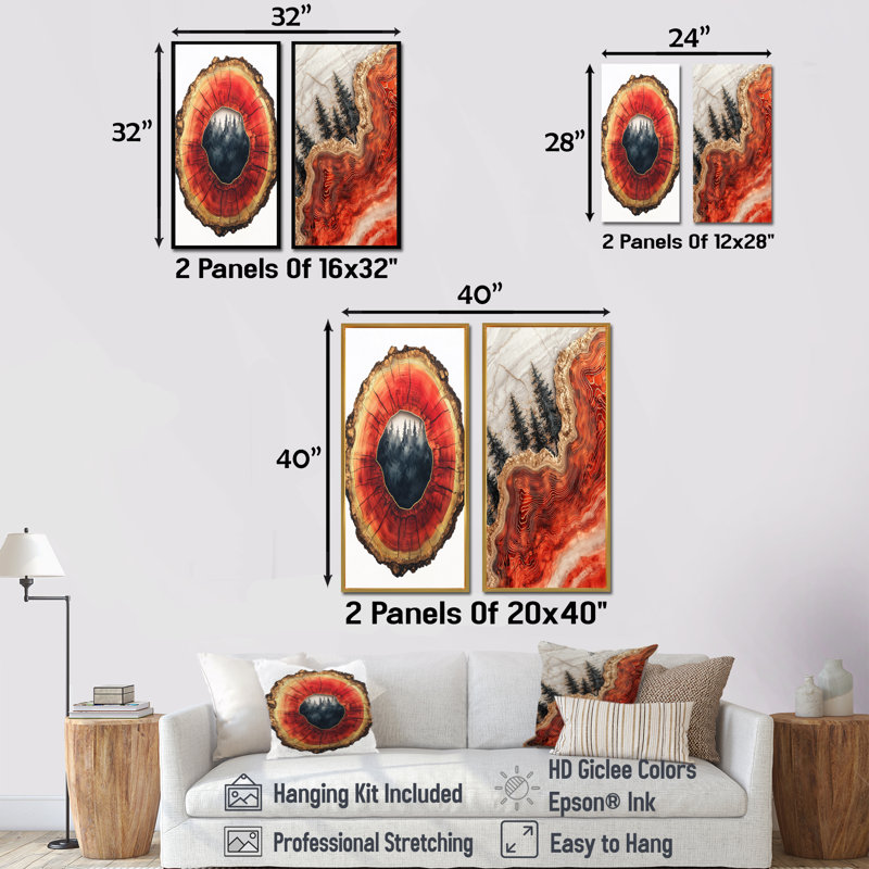 Chemin forestier de la pierre opale de feu I - Collection d'art mural 2 panneaux, H 28 po x l 25 po, Cadre flottant brun