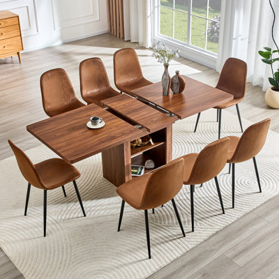 Table de salle à manger extensible et ensemble de chaises, table en bois aggloméré escamotable de 59 à 71 pouces, jumelée à 8 chaises en tissu technologique, mobilier de luxe moderne et léger. Convient aux restaurants, cuisines, etc.