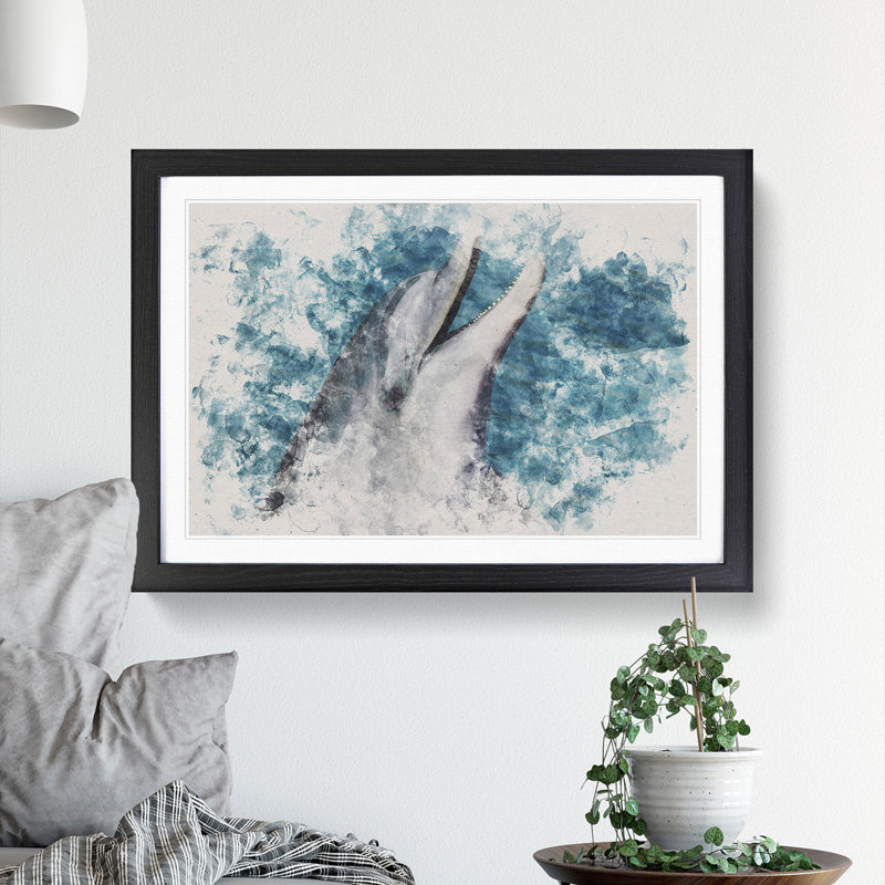 Dolphin - Picture Frame Graphic Art, 65cm H x 90cm W x 2cm D, Black