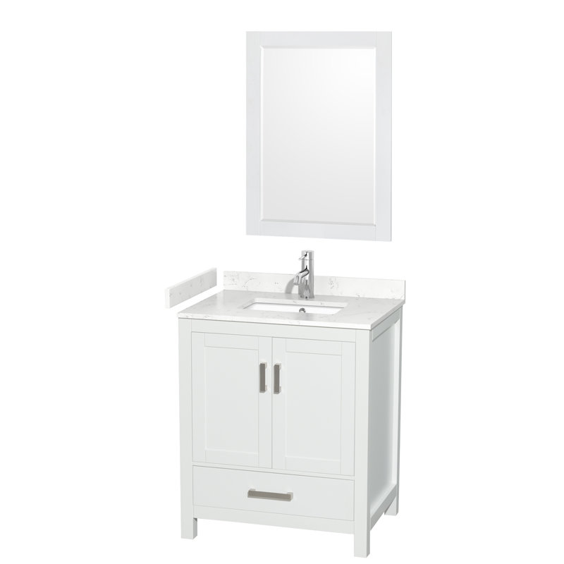 Sheffield 30" Freestanding Single Bathroom Vanity with Cultured Marble Top with 24" Mirror, Carrara Cultured Marble, White