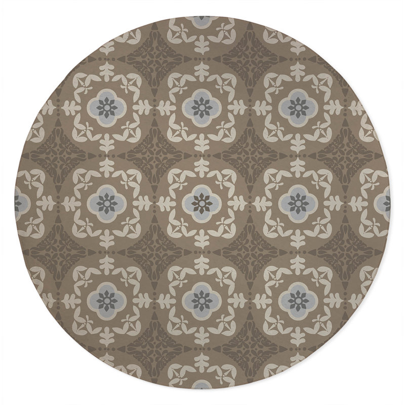 Edan Decorative Non-Slip Outdoor Are Rug, Round 5', Brown