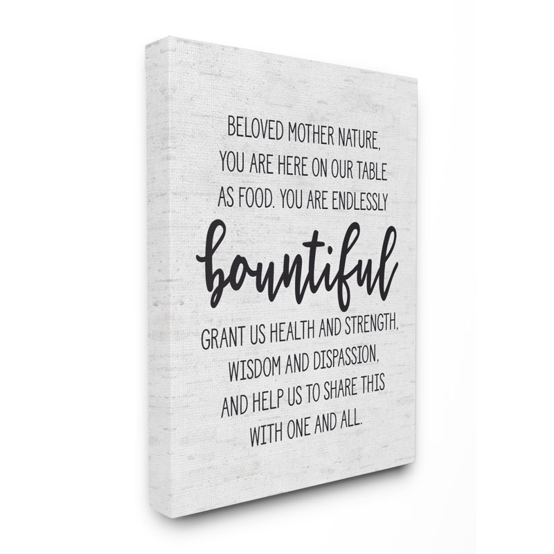 « mère nature bountiful nourriture subtil typographie », impression, Toile tendue, H 20 po x l 16 po x P 1,5 po