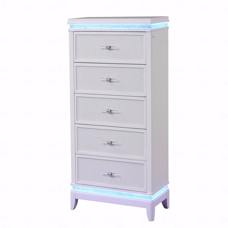 Commode à 5 tiroirs de style moderne avec poignées en diamant et détails réfléchissants