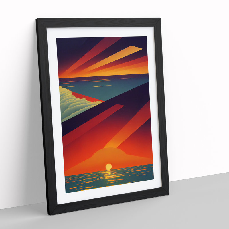 Vivid Abstract Ocean Sunset - Wall Art, Black Framed, 66cm H x 48cm W, White