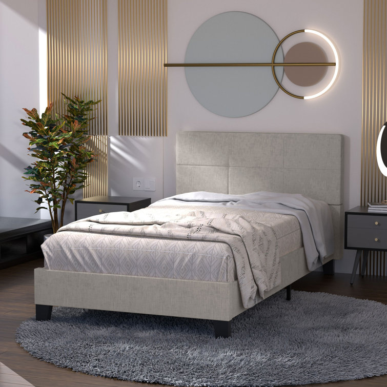 Twin Tracelium Tufted Low Profile Platform Bed in Beige