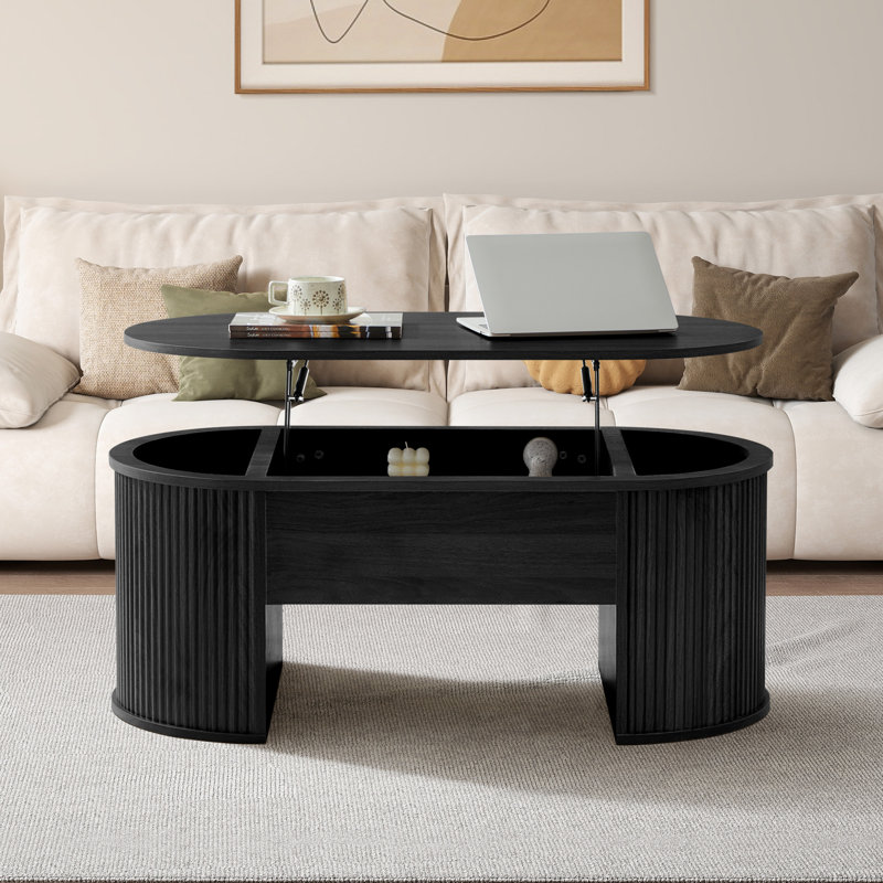 39.37'' W Oval Lift Top Coffee Table With Storage, Black