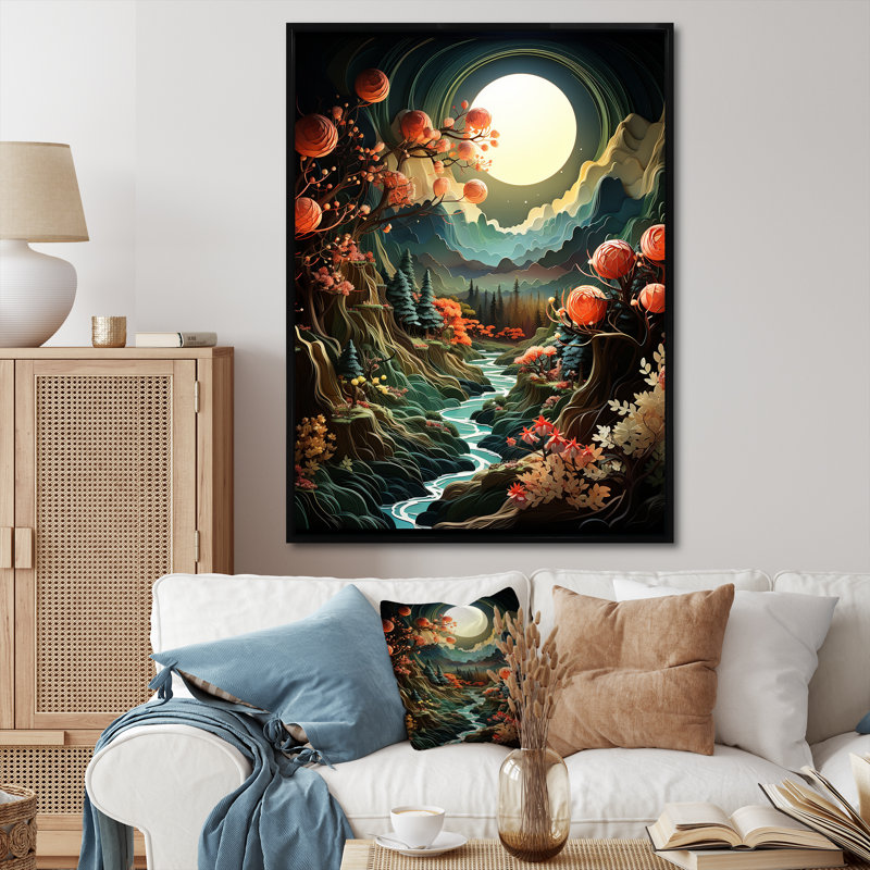 Volcan volcanique sur toile, Cadre flottant noir, H 40 po x l 30 po x P 1,5 po