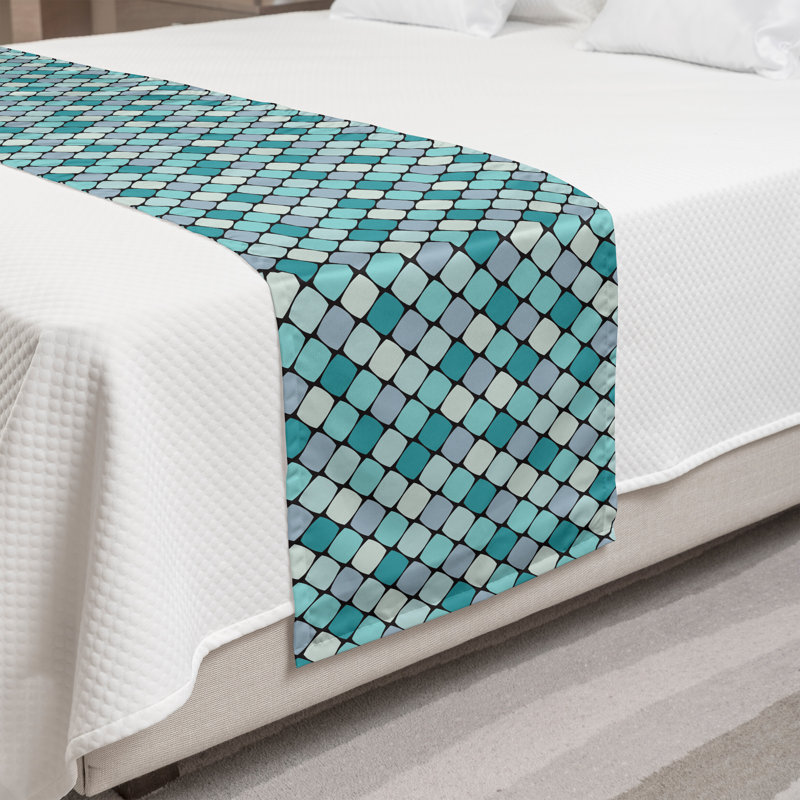 Ambesonne Abstract Bed Runner Graphical Round Squares Multicolor, King