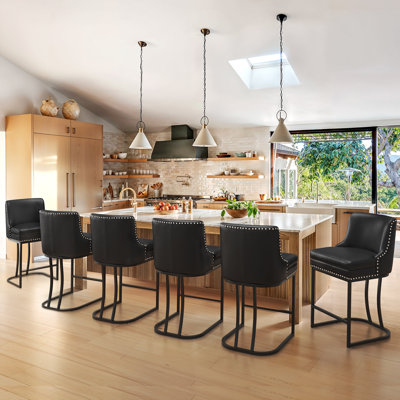 Donicia Upholstered 26'' Counter Stools with Metal Frame