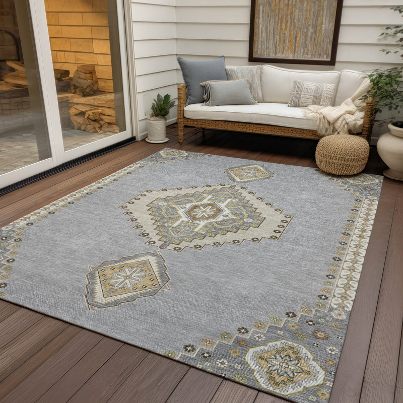 Tapis intérieur / extérieur gris Elira , 2 pi 6 po x 3 pi 10 po