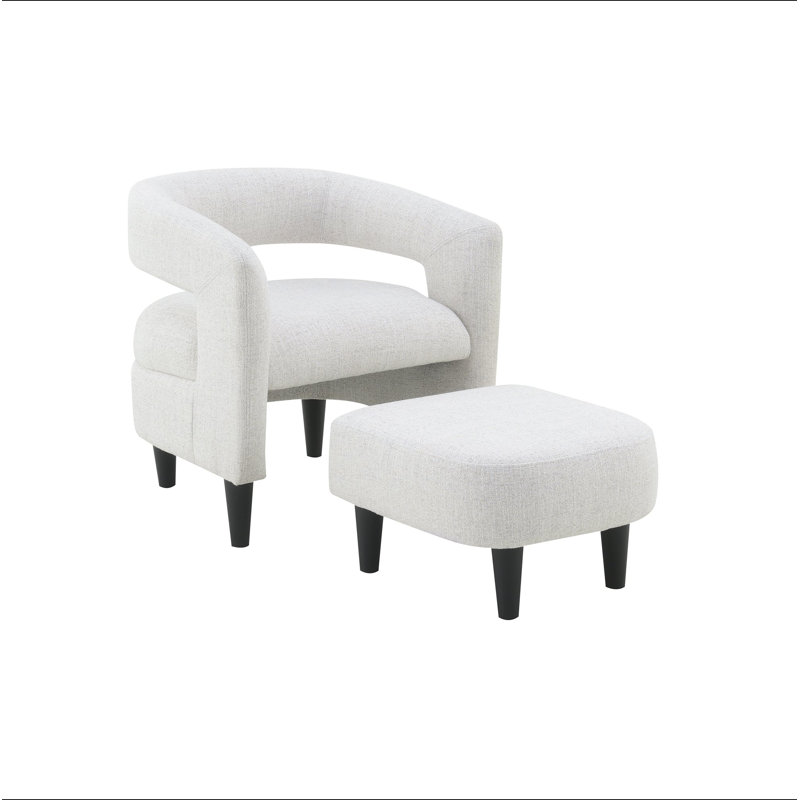 Fauteuil d'appoint courbé avec repose-pieds assorti, fauteuil de lecture compact en bois massif avec pieds fuselés pour le salon et la chambre à coucher