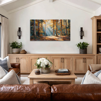Paysage d'automne, art mural - Forêt d'automne, décoration murale, art mural rétro sur toile pour le salon, estampes de peintures saisonnières de paysage, toile tendue avec cadre, 16 po x 32 po