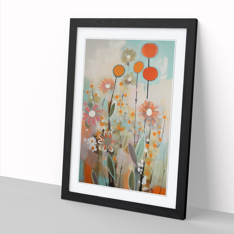 Mid Century Modern Flowers Vol.6 - Single Picture Frame Print, Black, 46cm H x 34cm W x 2cm D
