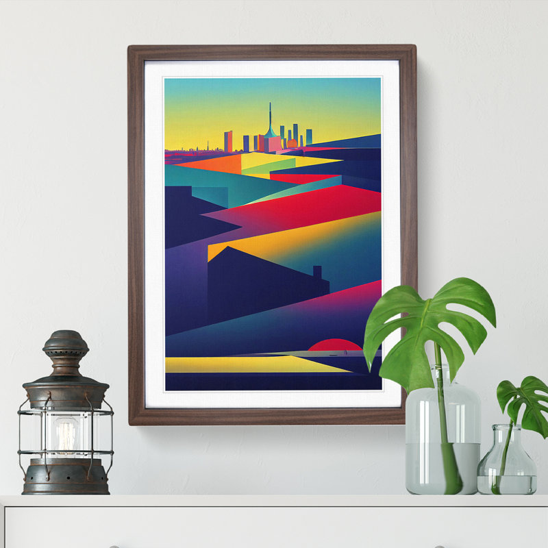 Modern City Skyline Abstract - Framed Print, 34cm H x 25cm W x 2cm D, Brown Framed