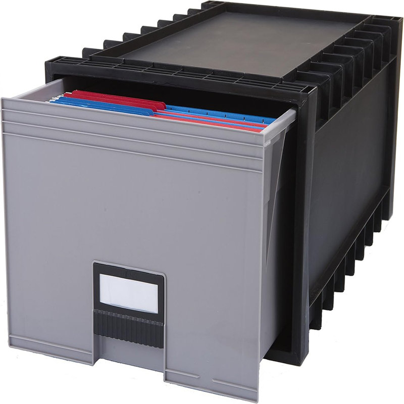 Paquet de 1 boîte de rangement pour dossiers d'archives - Organisateur de dossiers suspendus noir et gris