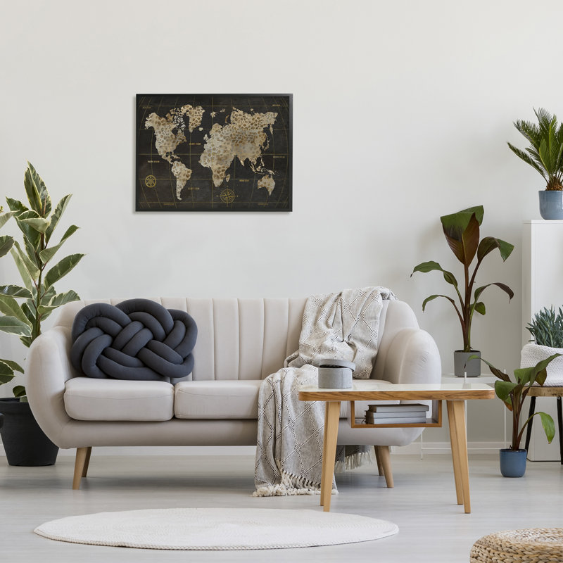 «Rustic Giraffe Animal Pattern Atlas Map Compass» par Nan - cadre photo, impression sur toile, H 24 po x l 30 po