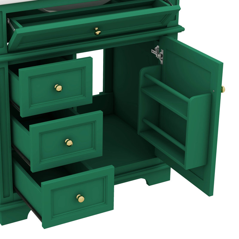 Meuble-lavabo pratique de 30 po avec lavabo, tiroir à trois tiroirs et support de porte, Vert
