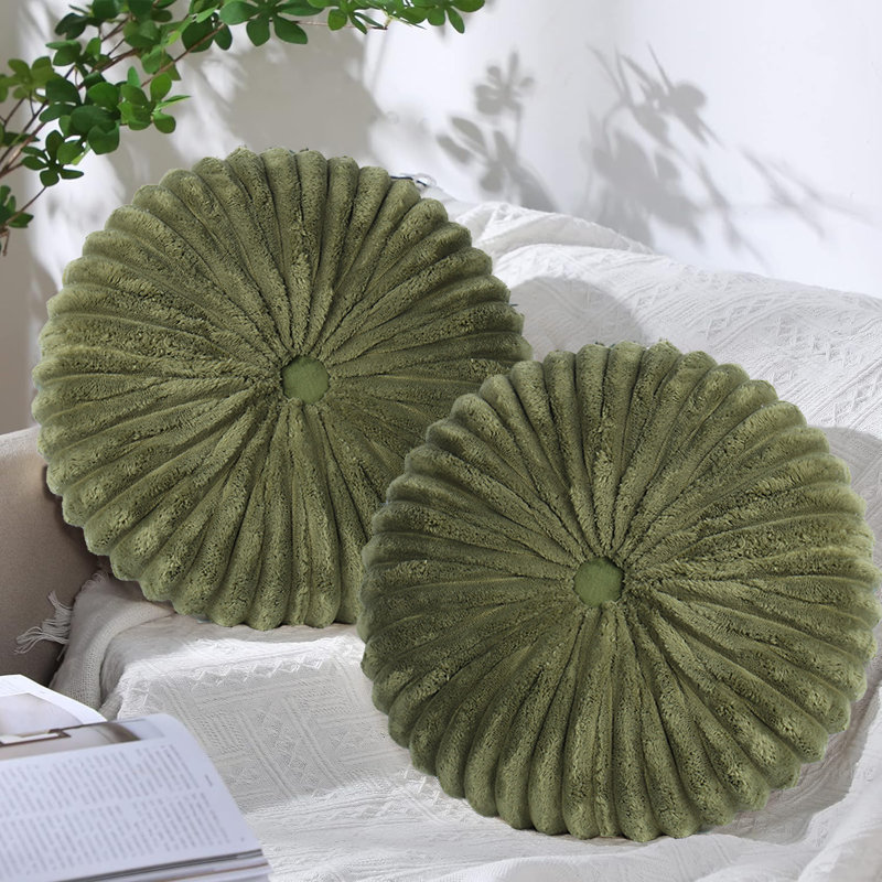 Decorative Round Throw Pillows For Bed Couch - 2 Pieces Handcraft Ruched Pumpkin Pillow,  Soft And Durable Velvet Floor Pillow For Home Decor, Bed Living Room And Sofa