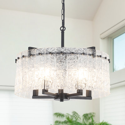 Modern 5-Light 18.7" Wave Shape Glass Round Drum Chandelier